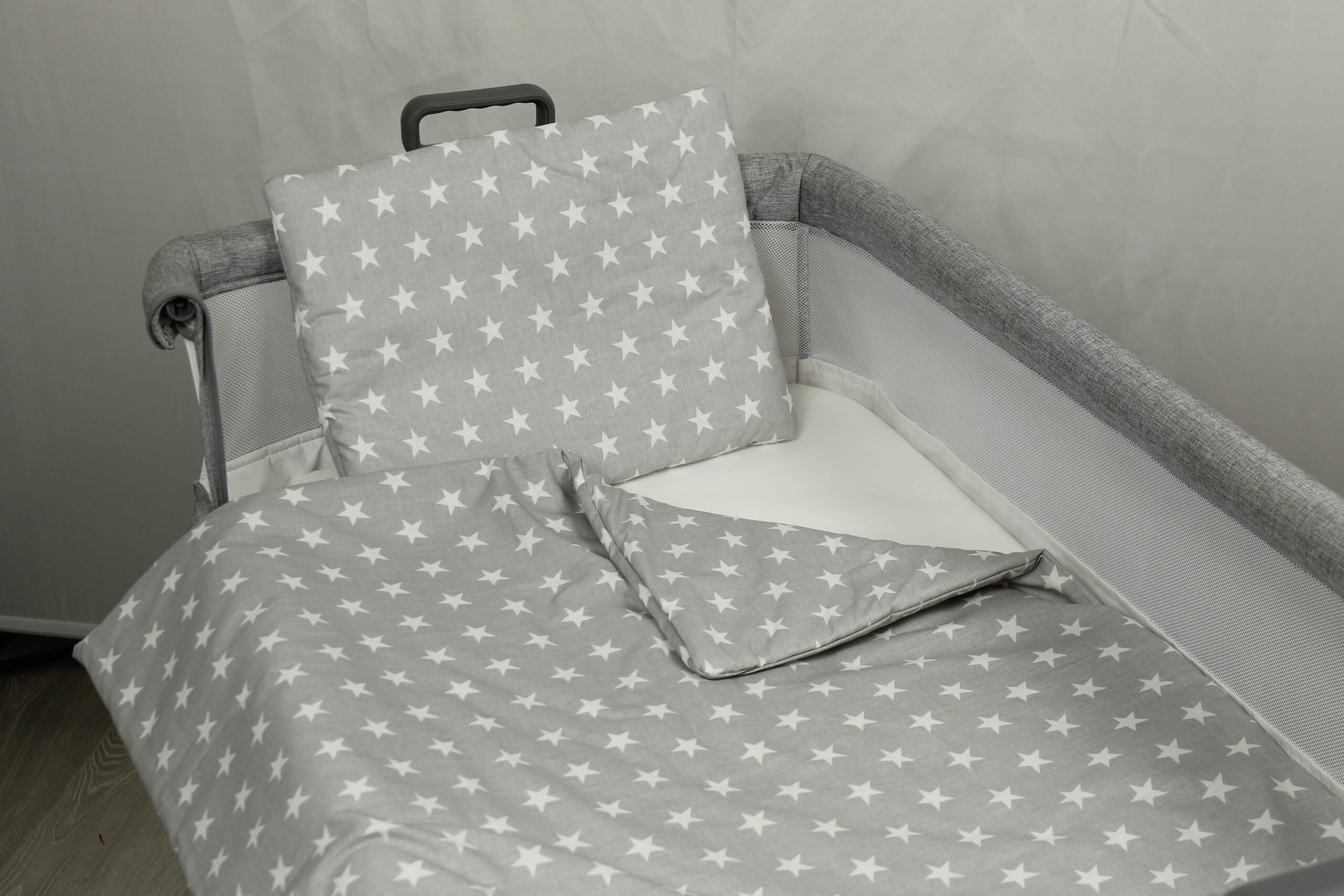 Grey 2 Piece Crib Bedding Set with White Stars Furnilove